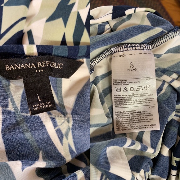 Banana Republic; Navy; Green; Midi; Wrap Dress; L - Picture 7 of 8